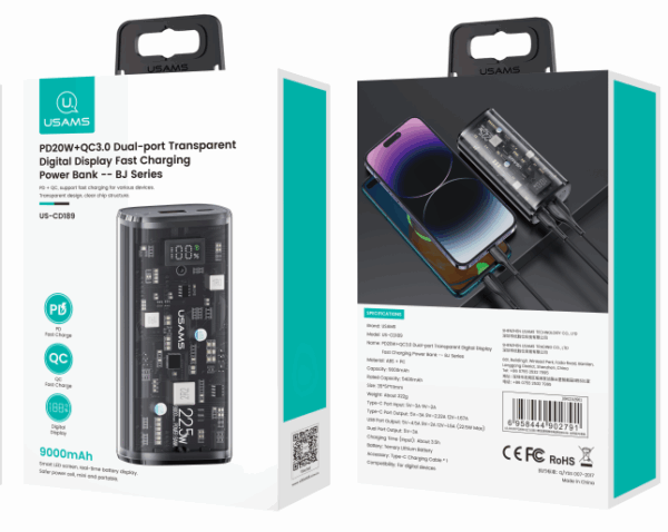 Pin Dự Phòng sạc nhanh nhỏ gọn USAMS CD189 9000mAh 20w