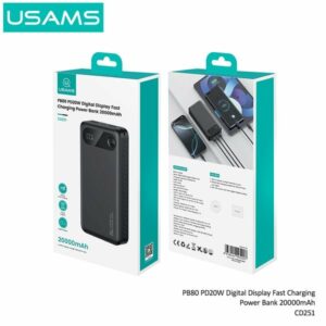 Pin Dự Phòng USAMS CD251 20000mAh 20W (Digital LED Display, USB + 2*Type-C Port)